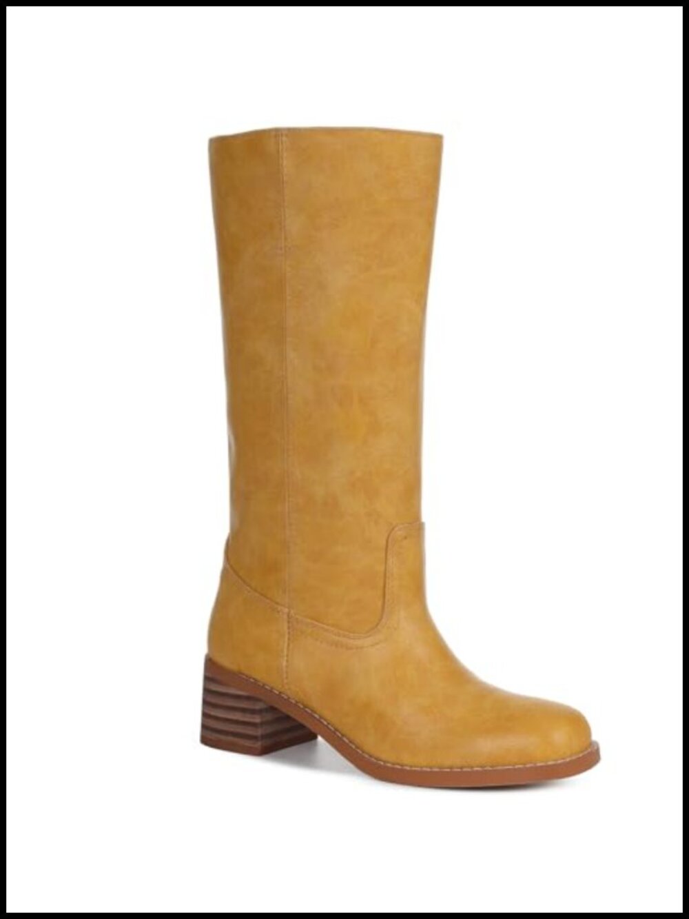 Women's Knee High Boots Square Toe Faux Leather Chunky Heeled Tall Boots